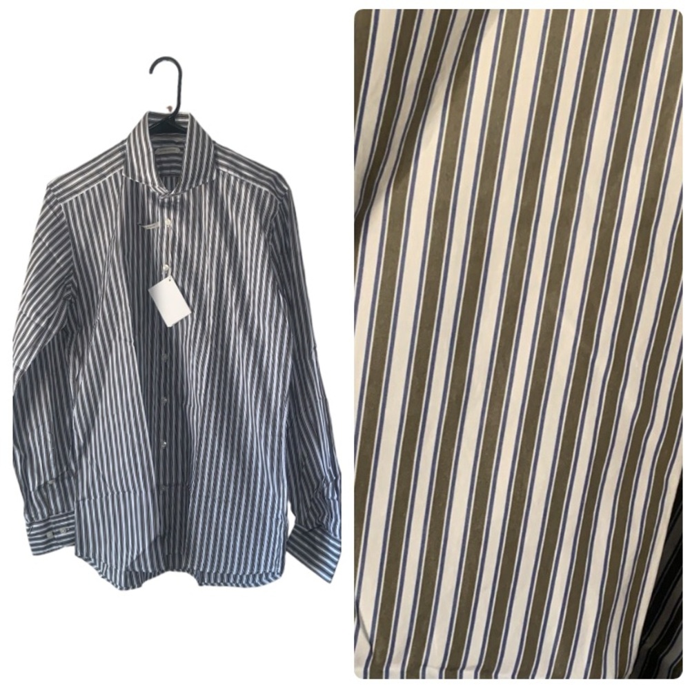Suit Supply Men’s Button Down Long Sleeve Extra Slim Fit Stripe Oxford Shirt